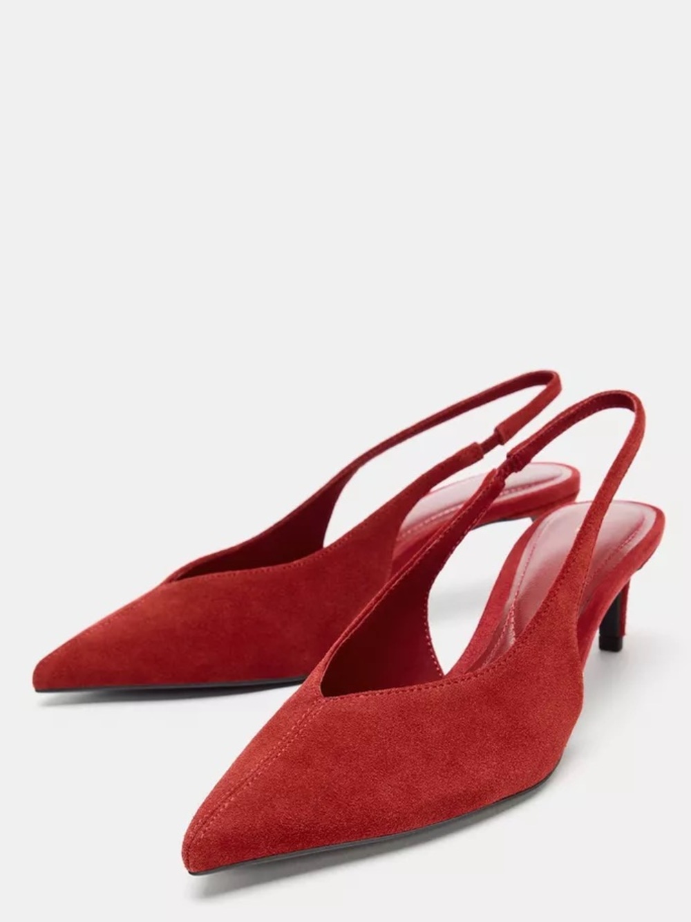 Zara Red Suede Pointed-Toe Slingback Kitten Heel; 100% leather. Size 9/40 POP - Picture 6 of 9